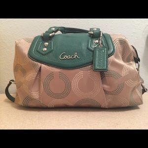 Turquoise and khaki Coach handbag